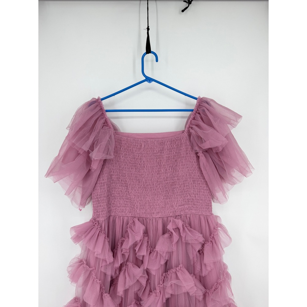 NEW JessaKae Isla Tulle Tiered Ruffle Flutter Sleeve Smocked Dress 1XL Lavendar - Picture 9 of 13